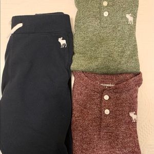 Abercrombie Kids Boy's Sz 9-10, 2 long sleeve henley tops & 1 pair of sweatpants